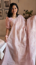 Organza applique work saree