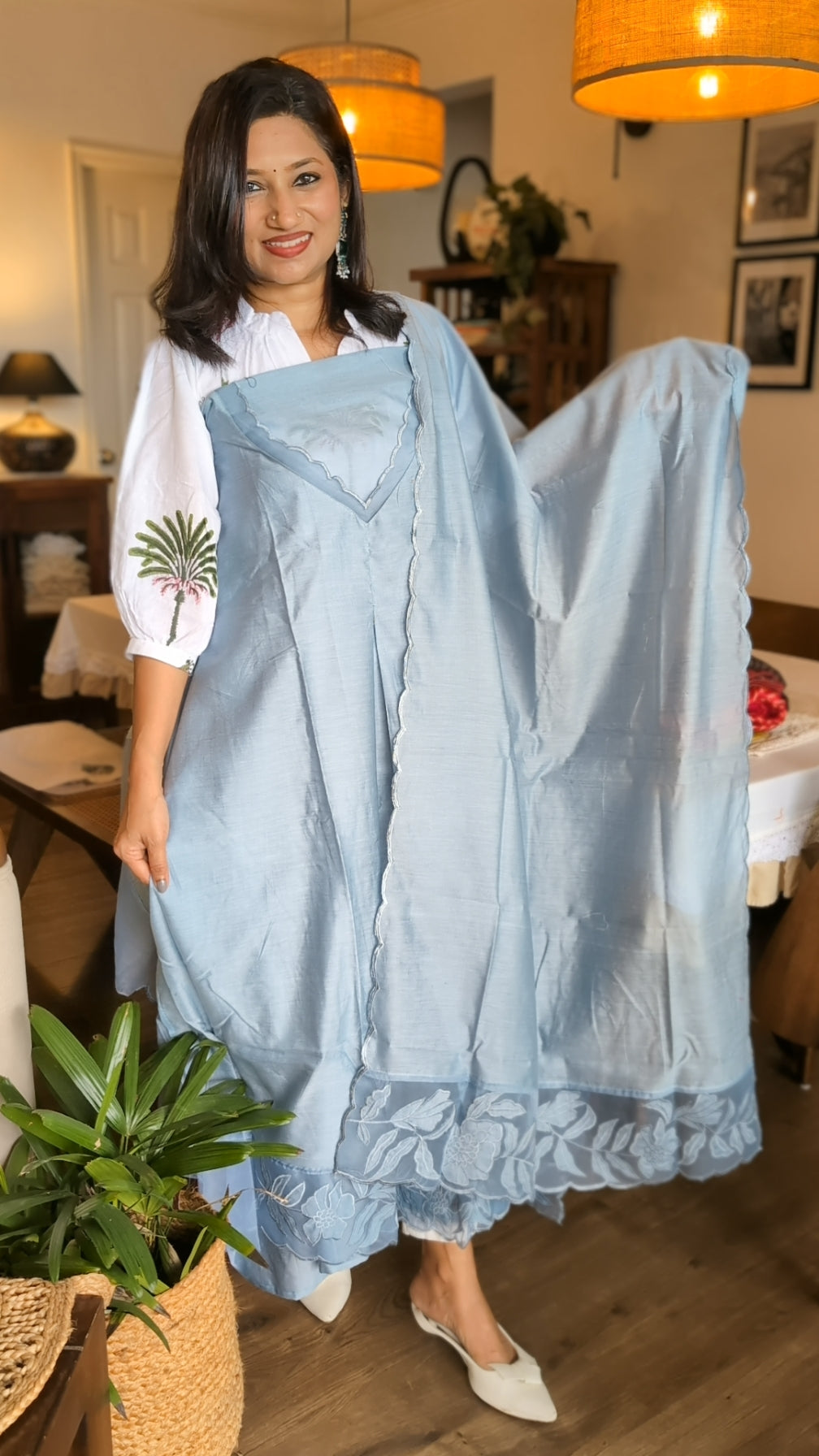 Chanderi applique suit set