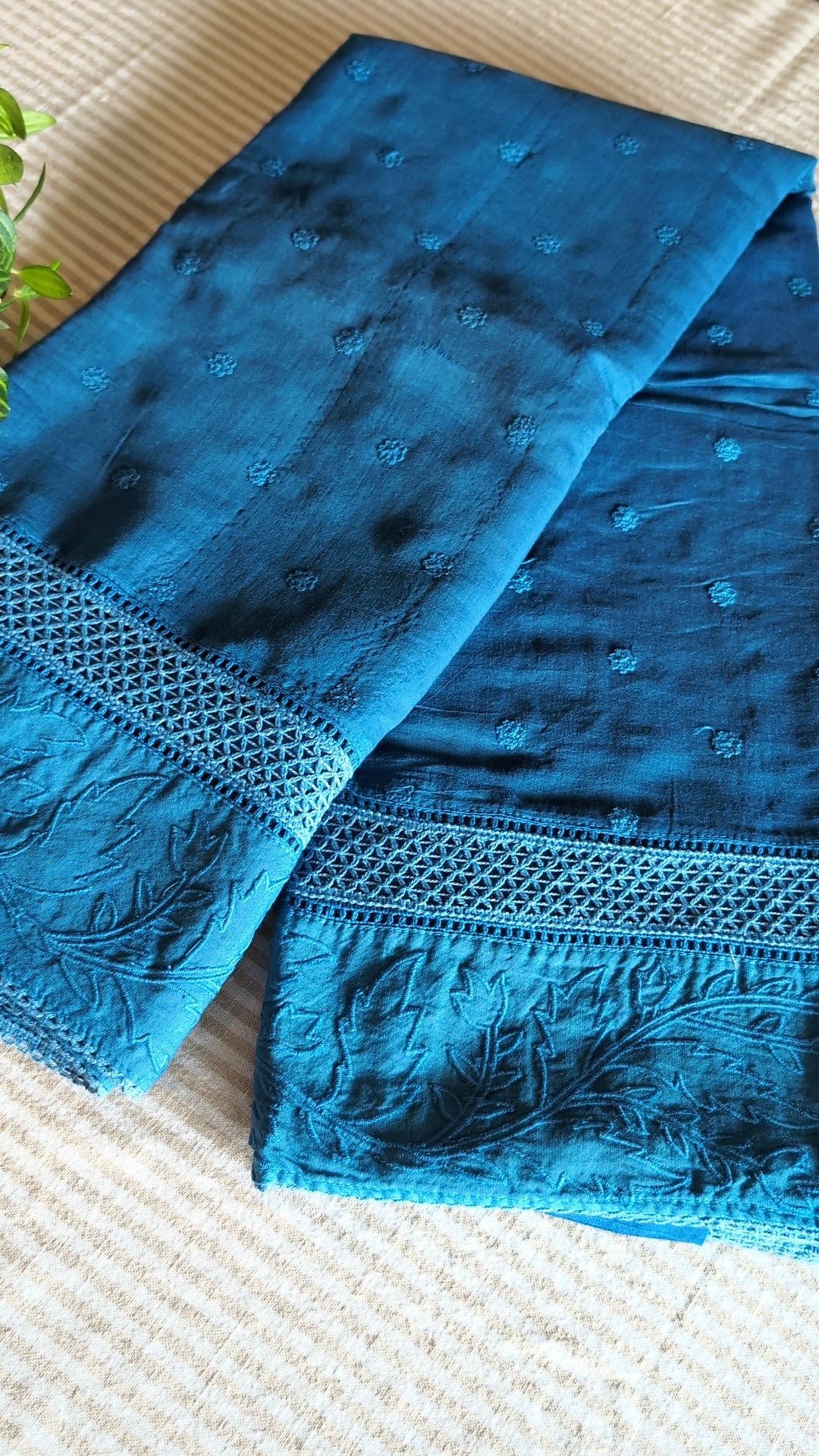 Mul chanderi applique woven saree