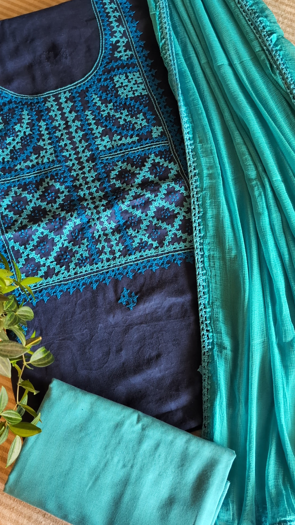 Kutch work cotton jaquard set