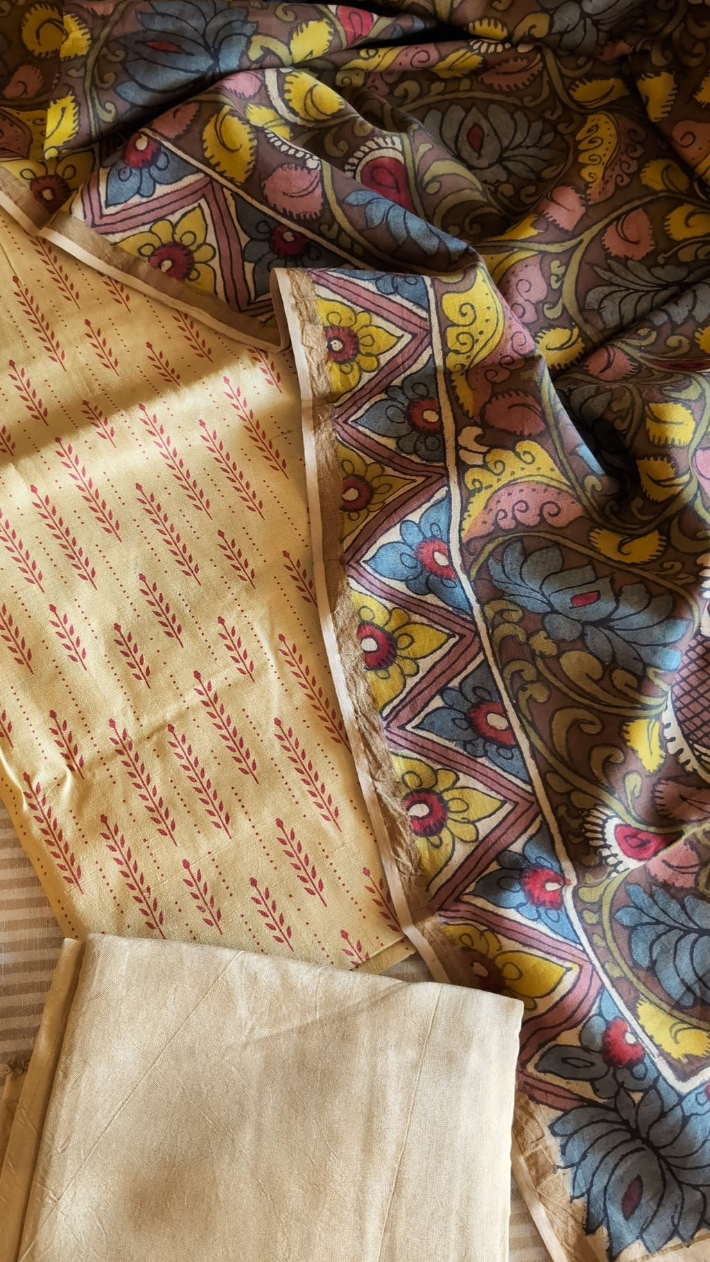 Pen kalamkari printed tusser set