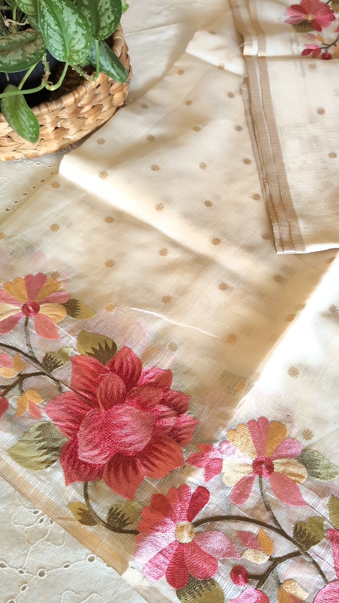 Kota silk floral embroidery saree