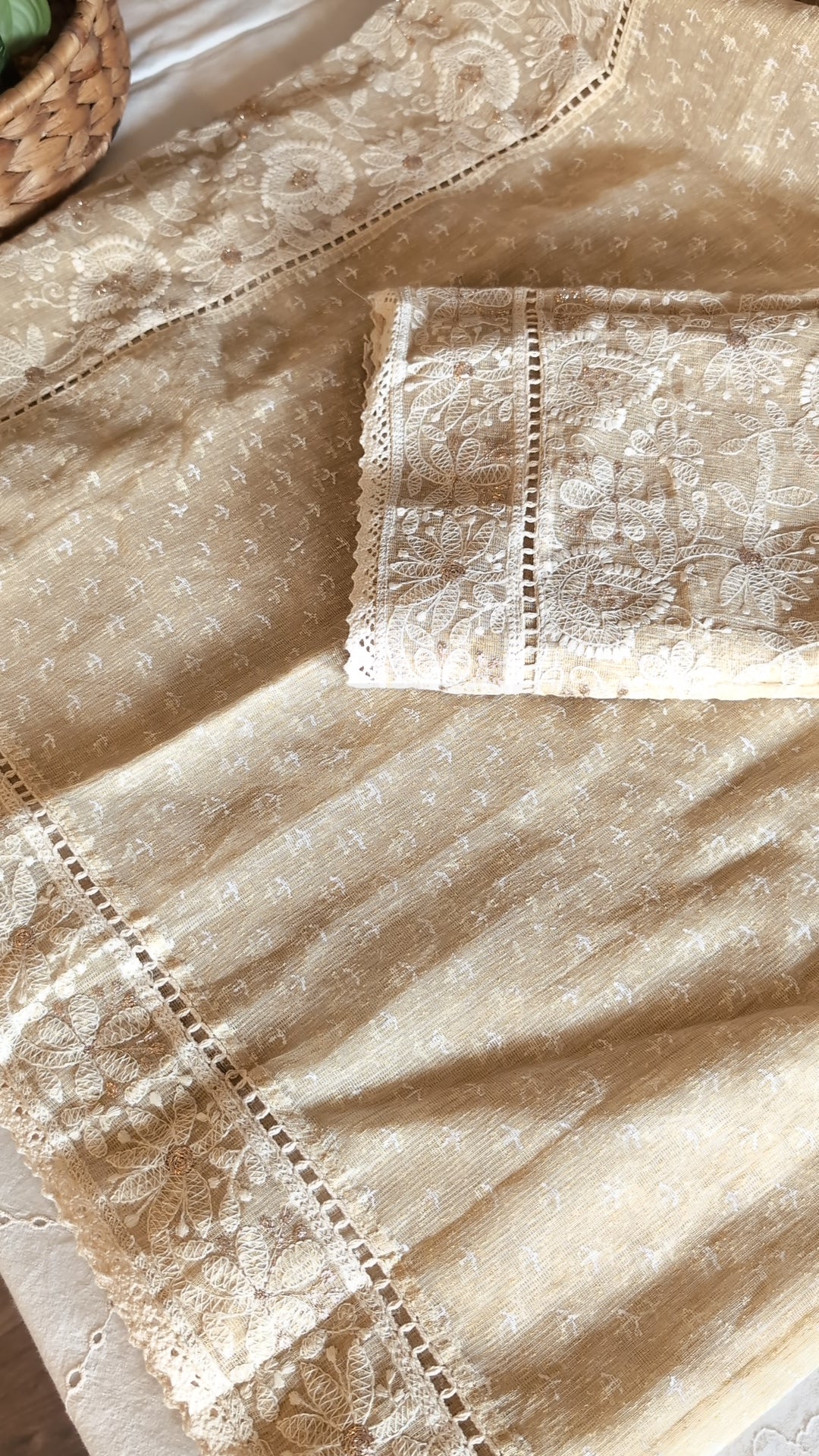 Kota beige thread work saree