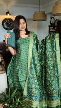 Printed Desi tusser silk set