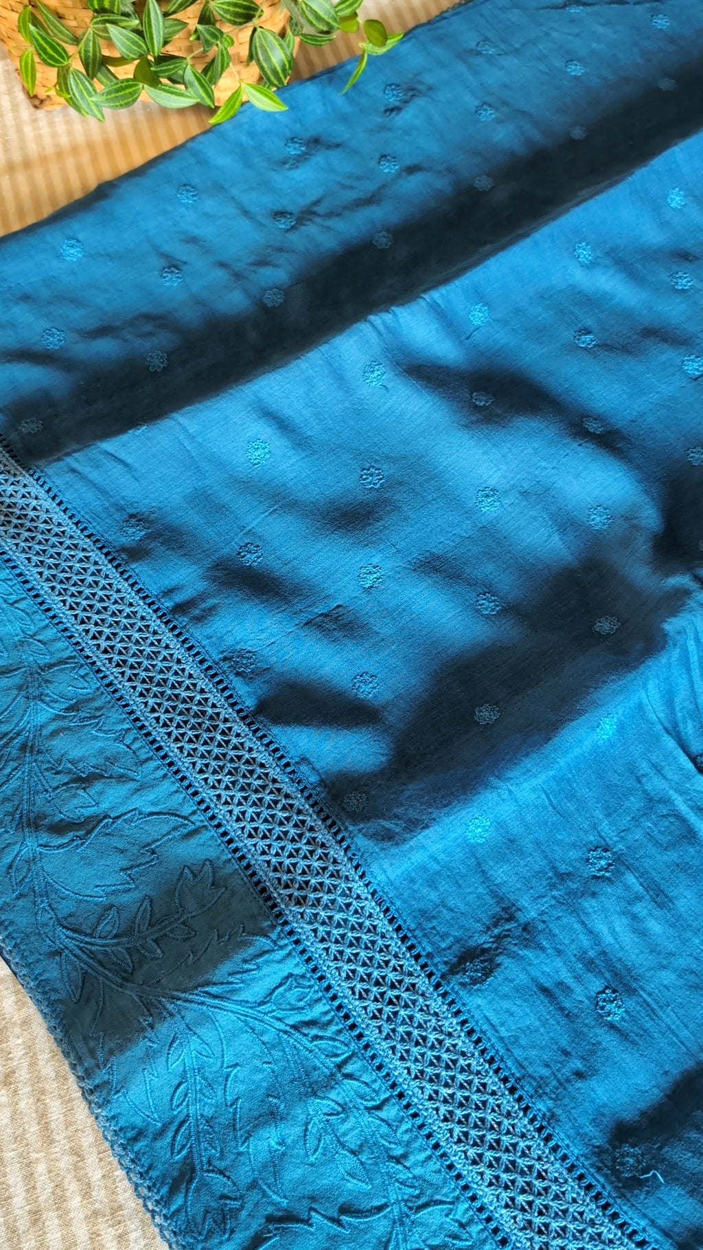 Mul chanderi applique woven saree
