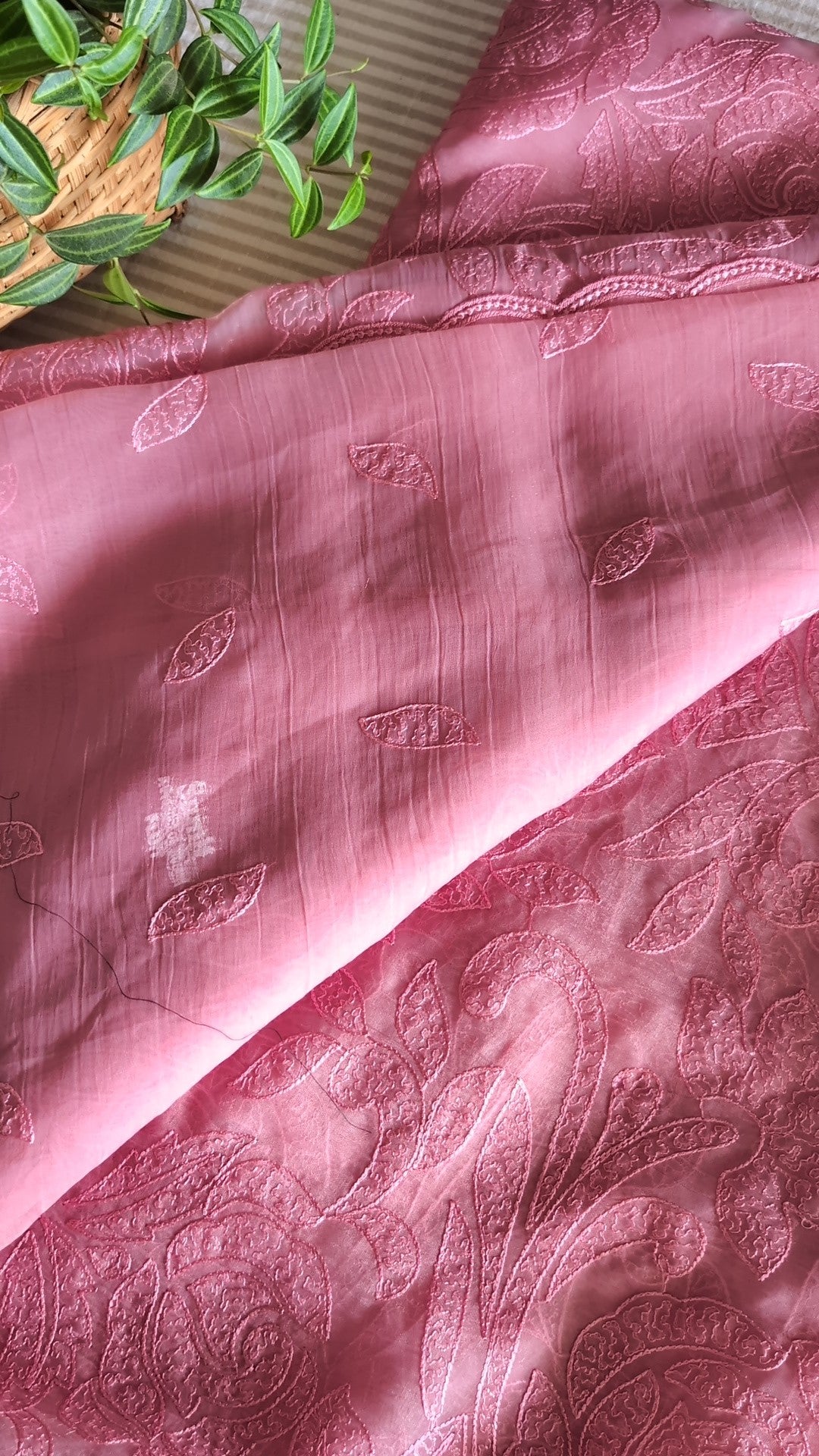 Crush viscose organza work saree