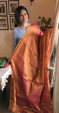 Tissue cotton double shade rani pink saree