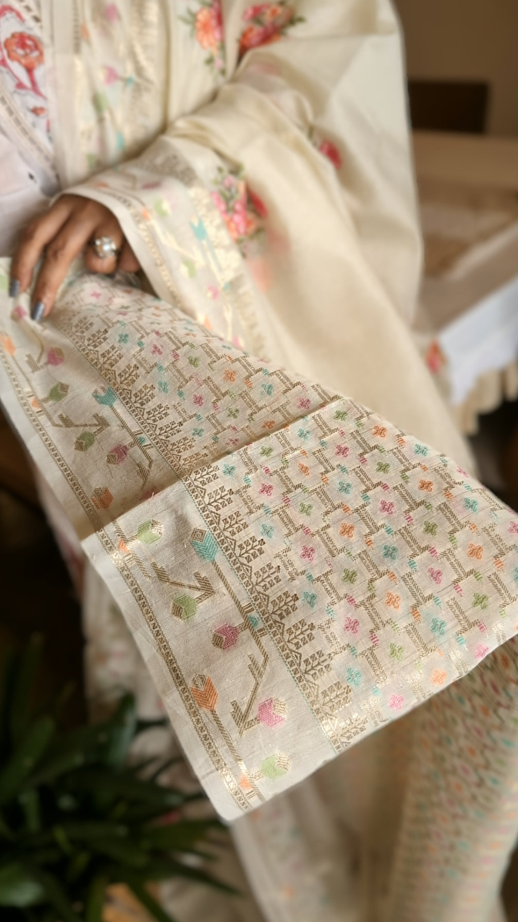 Chanderi saree with jamdhani weave