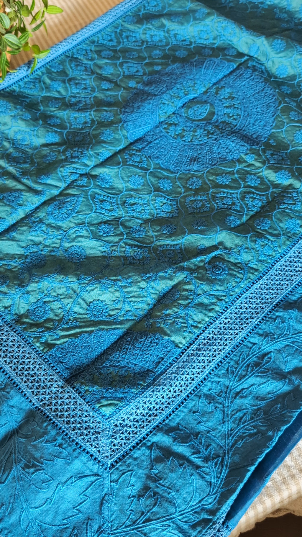 Mul chanderi applique woven saree