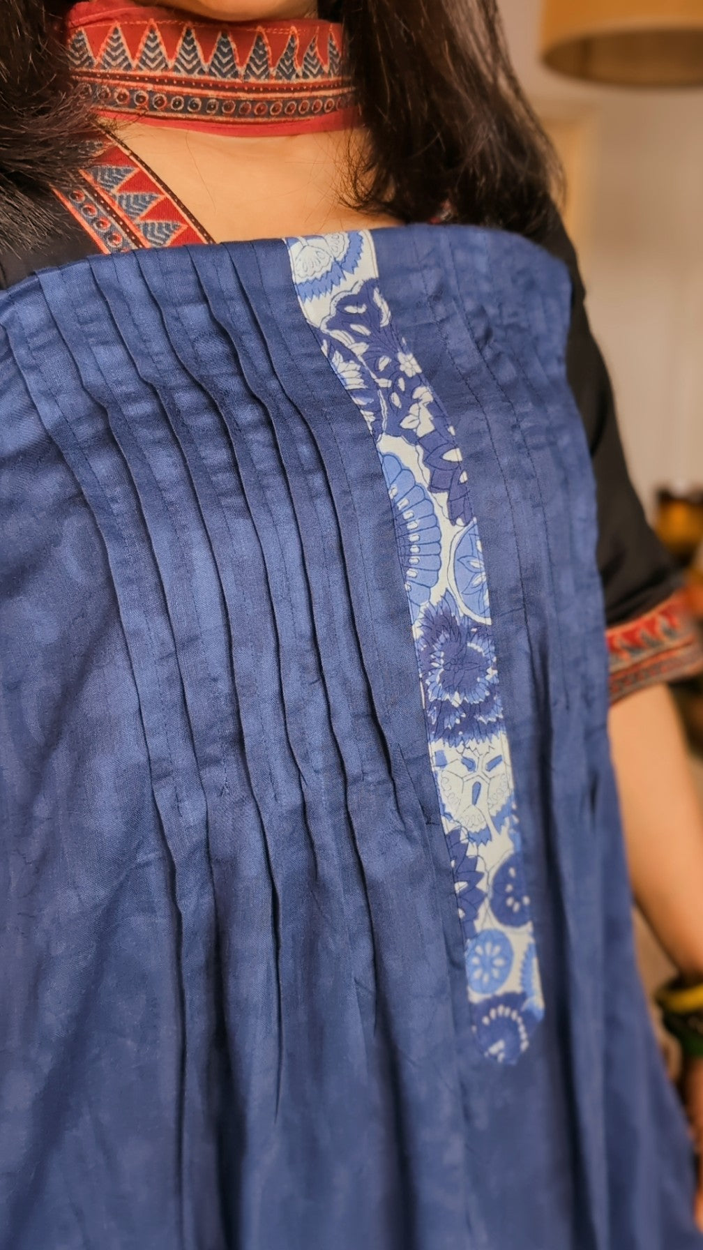 Semi patterned navu blue cotton set