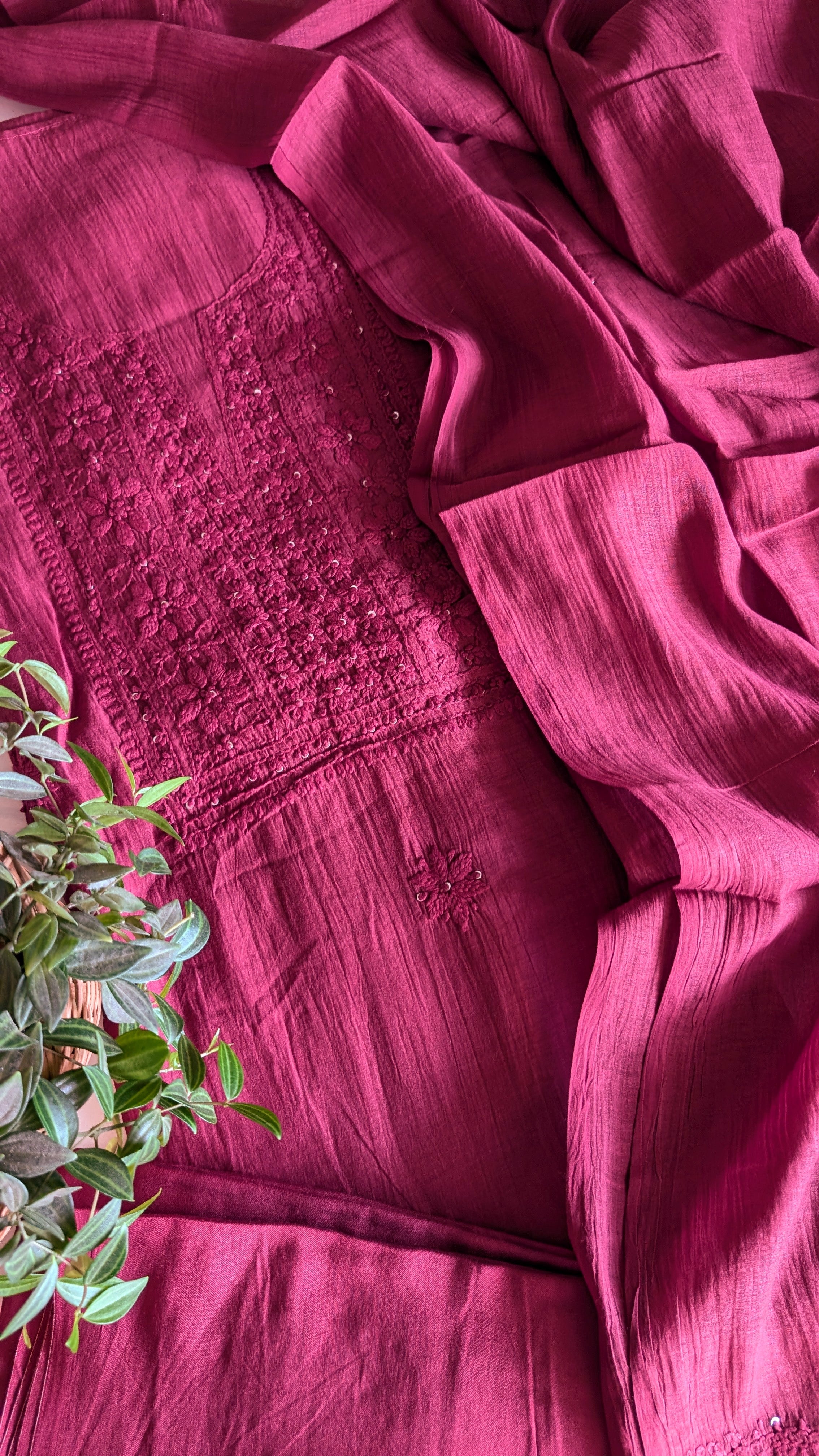 Mul chanderi chikkankari set
