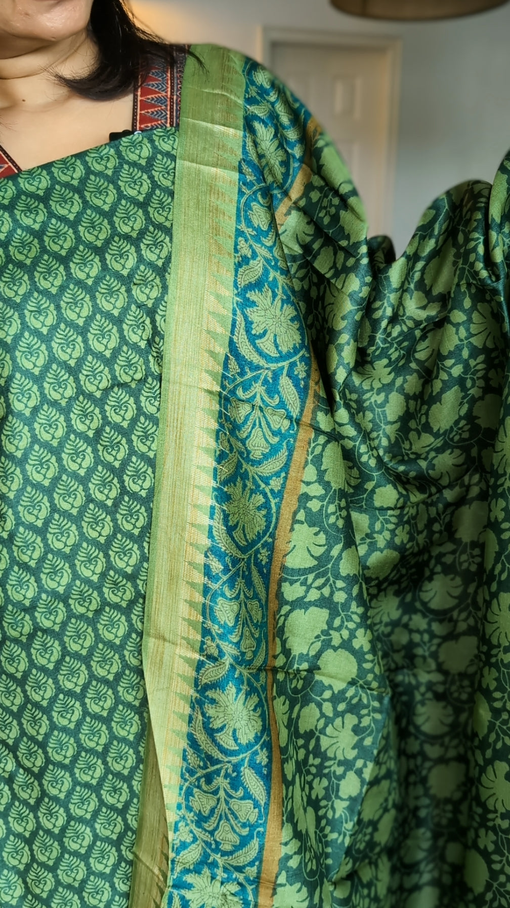 Printed Desi tusser silk set
