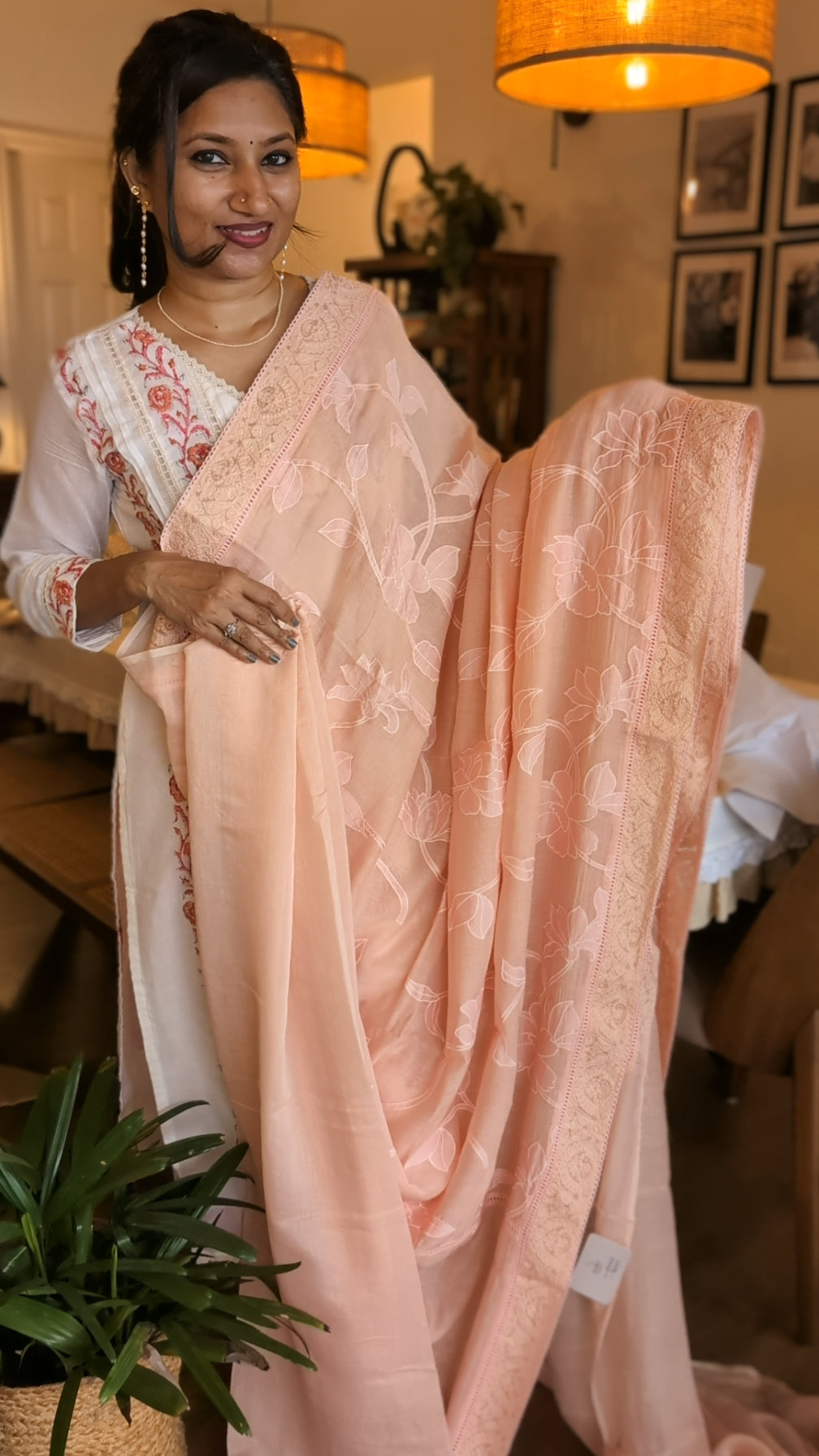 Mul chanderi Applique work saree