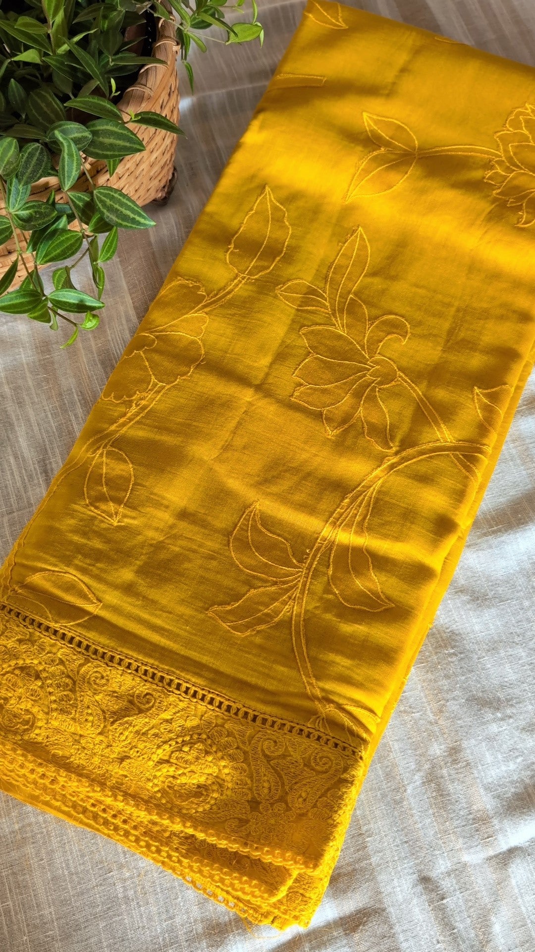Mul Chanderi Applique Saree