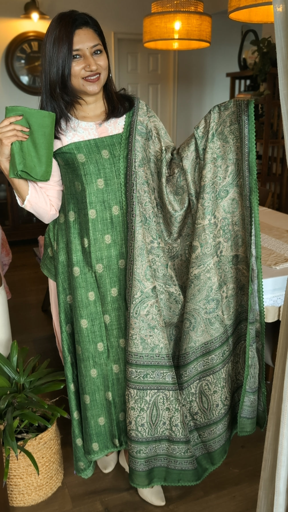 Semi raw silk woven set
