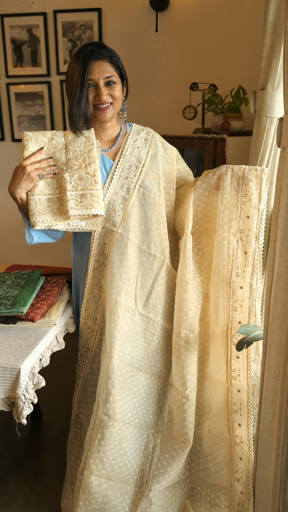 Kota beige thread work saree