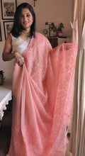 Crush viscose organza work saree
