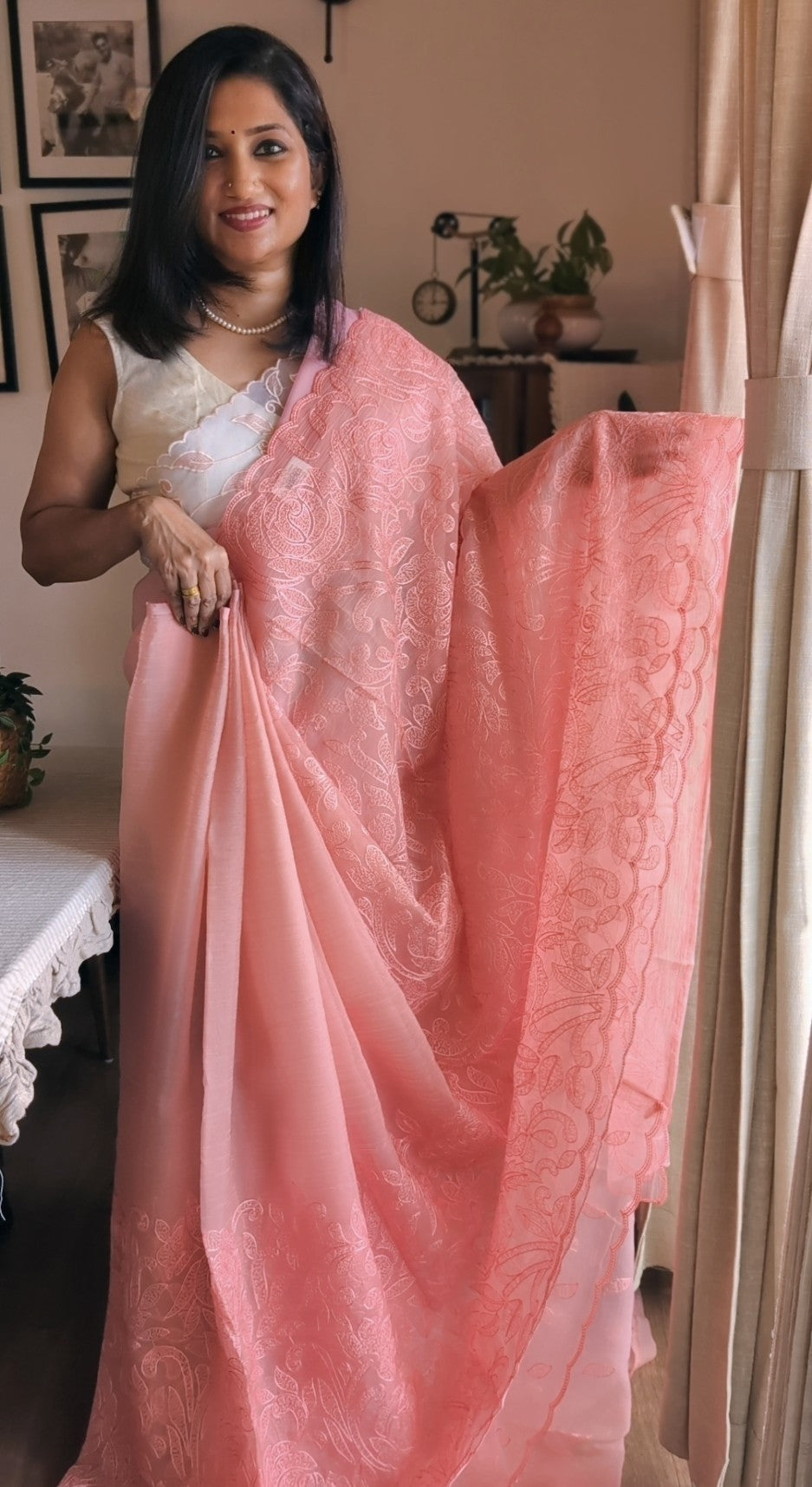 Crush viscose organza work saree