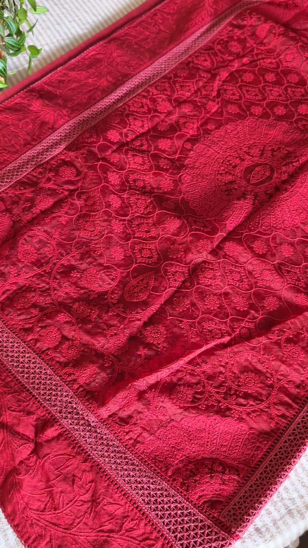 Mul chanderi applique woven saree