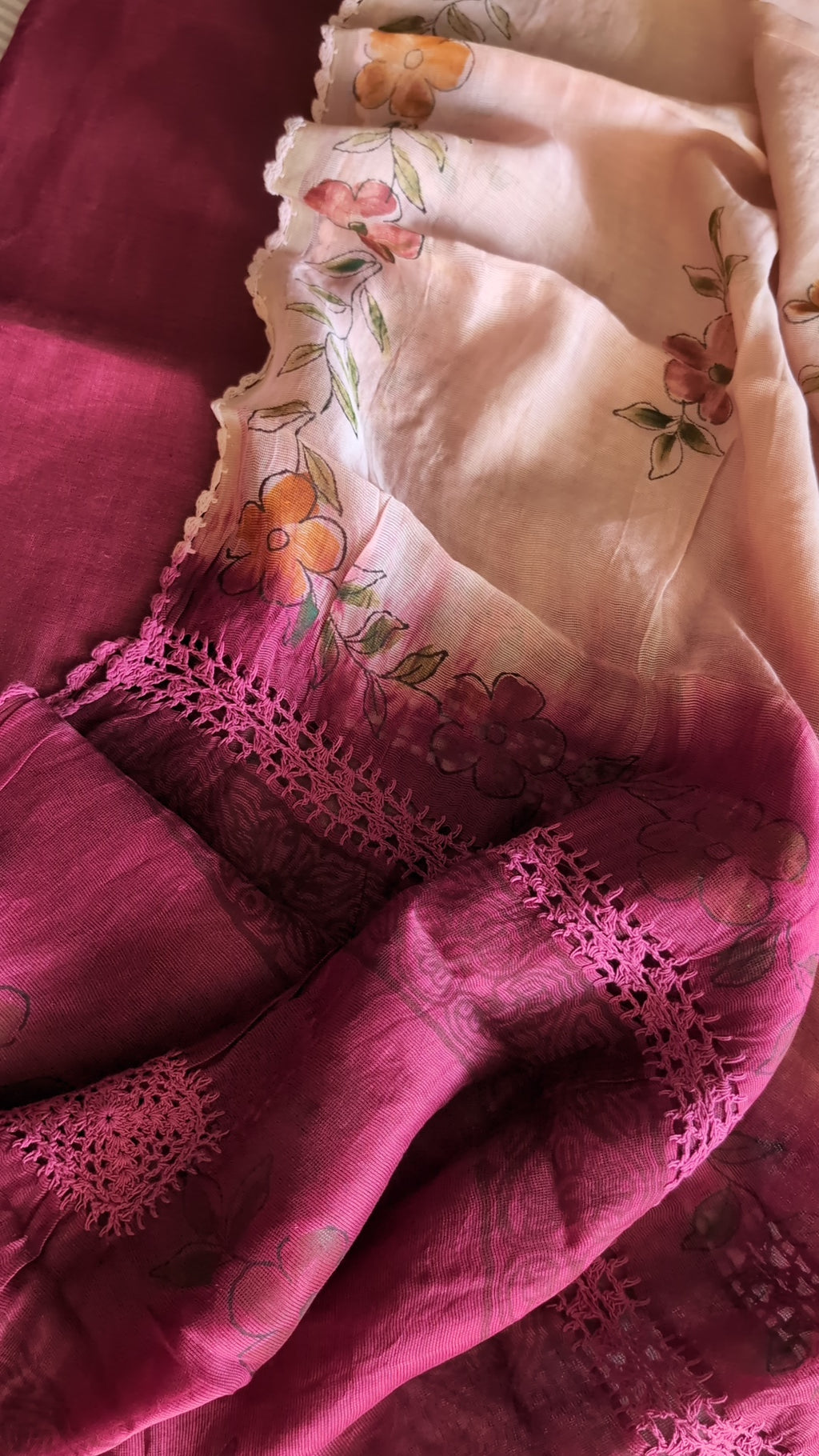 Pure linen maroon - silk net set