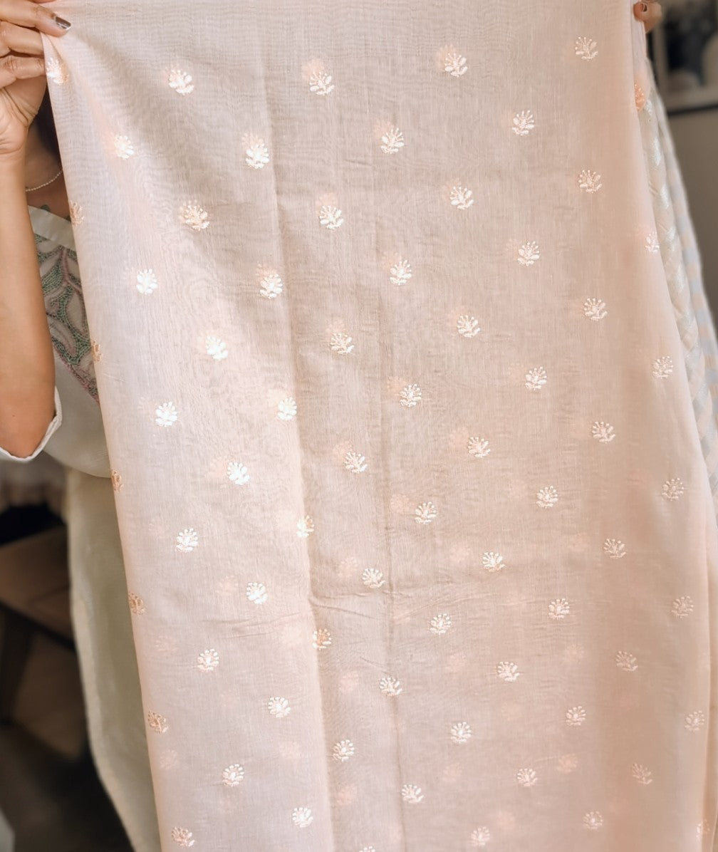 Peach chanderi applique saree