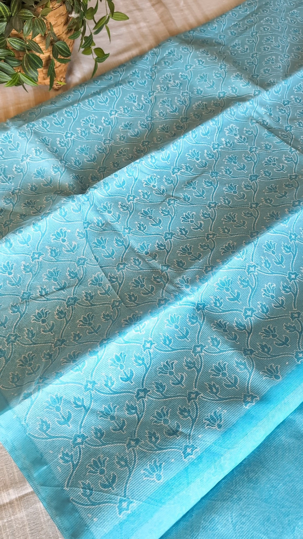 Net kota printed saree- Pastel blue