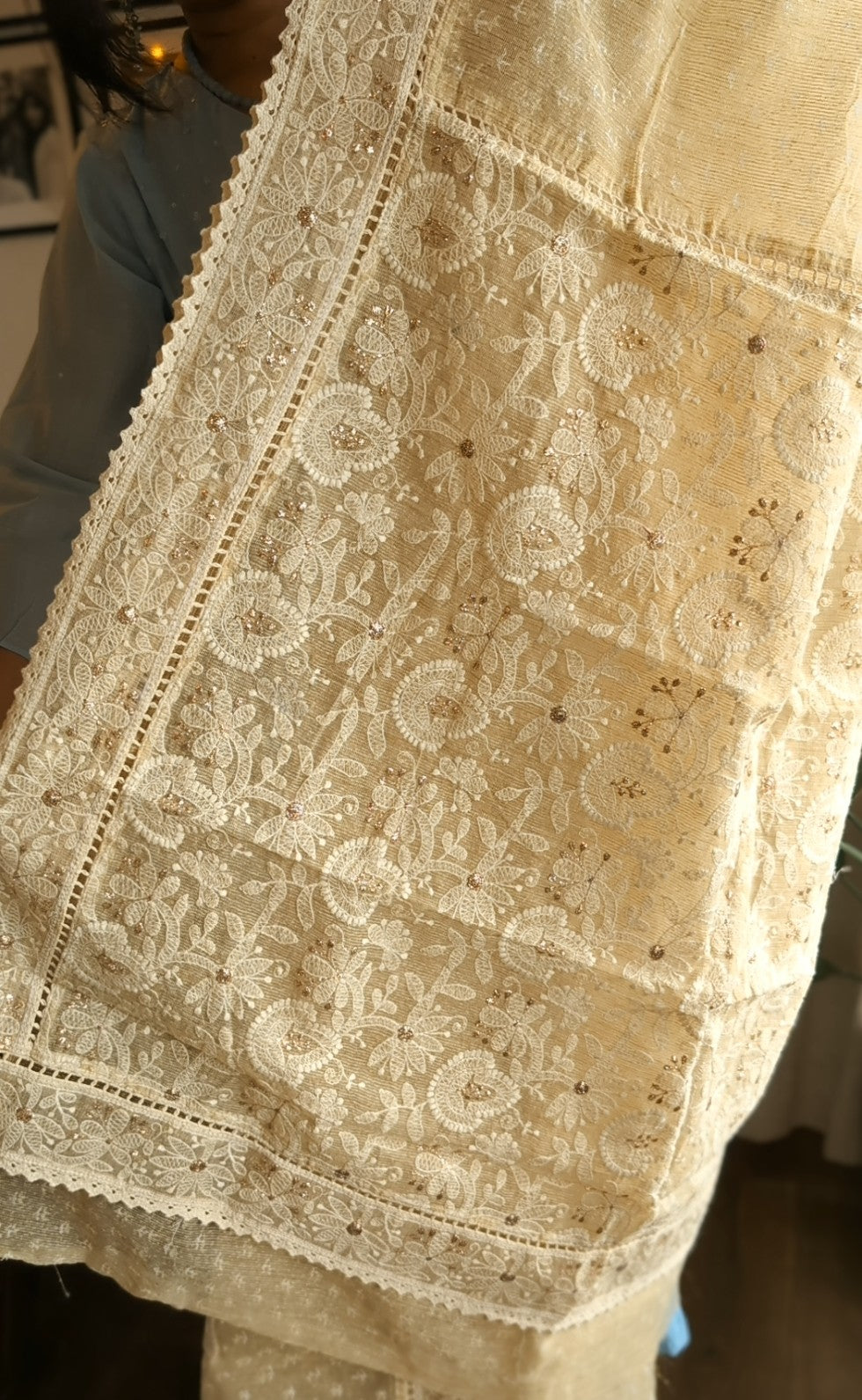 Kota beige thread work saree