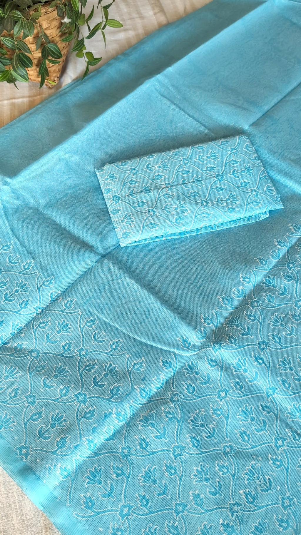 Net kota printed saree- Pastel blue
