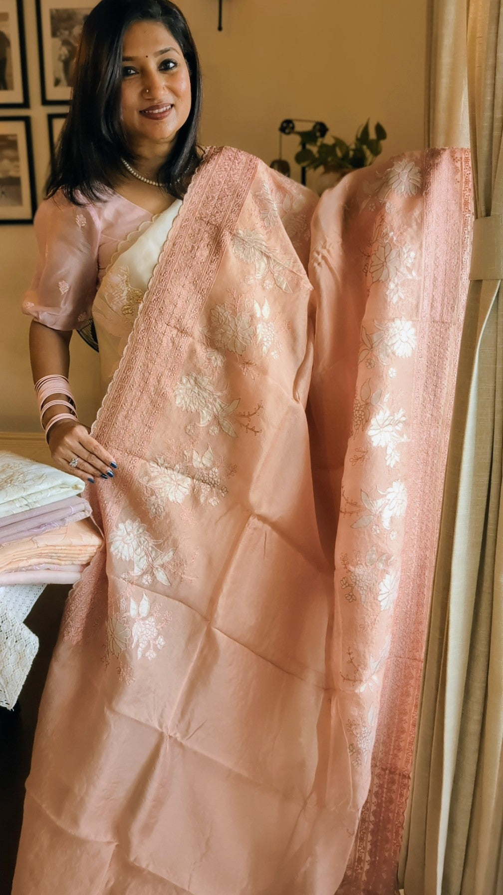 Pure Organza Tissue applique saree