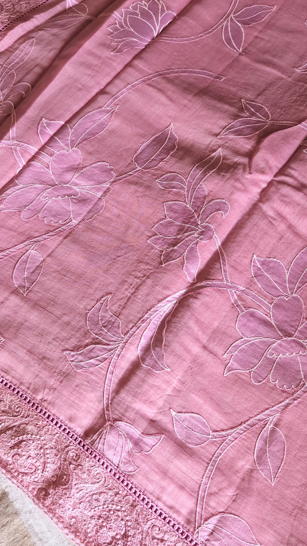 Mul Chanderi Applique Saree