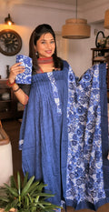 Semi patterned navu blue cotton set