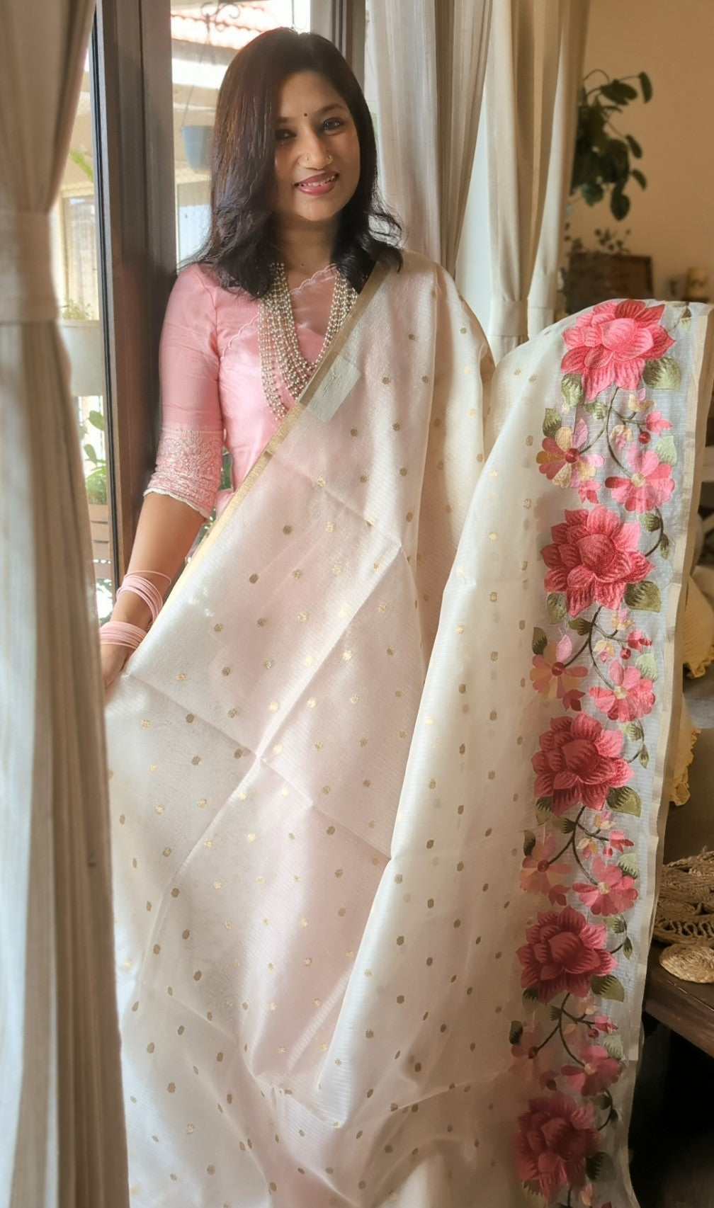 Kota silk floral embroidery saree
