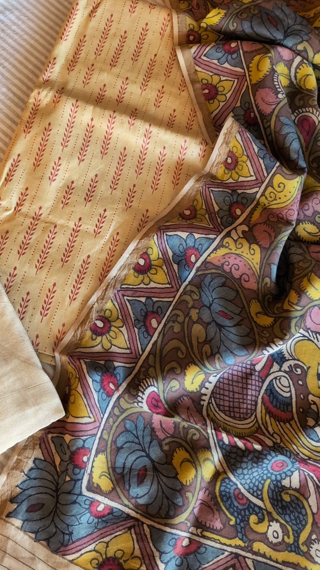 Pen kalamkari printed tusser set