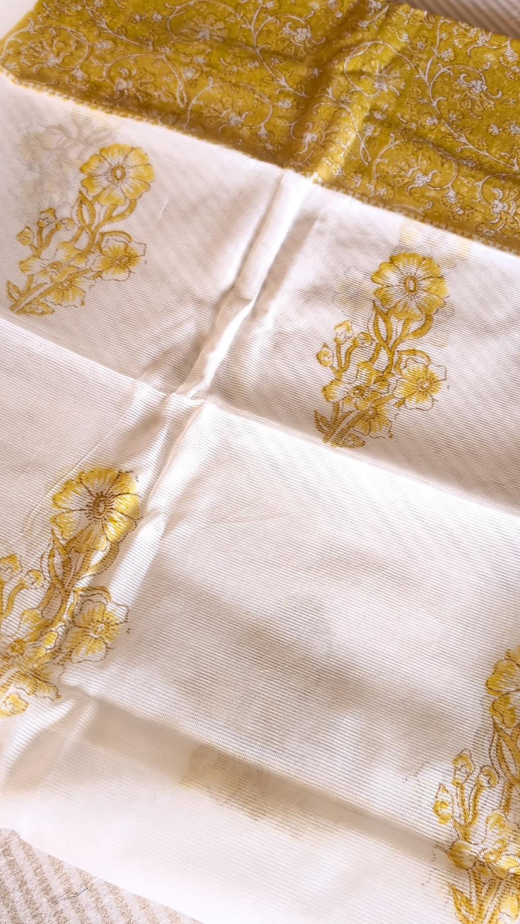 Offwhite & Mustard yellow Printed net kota set