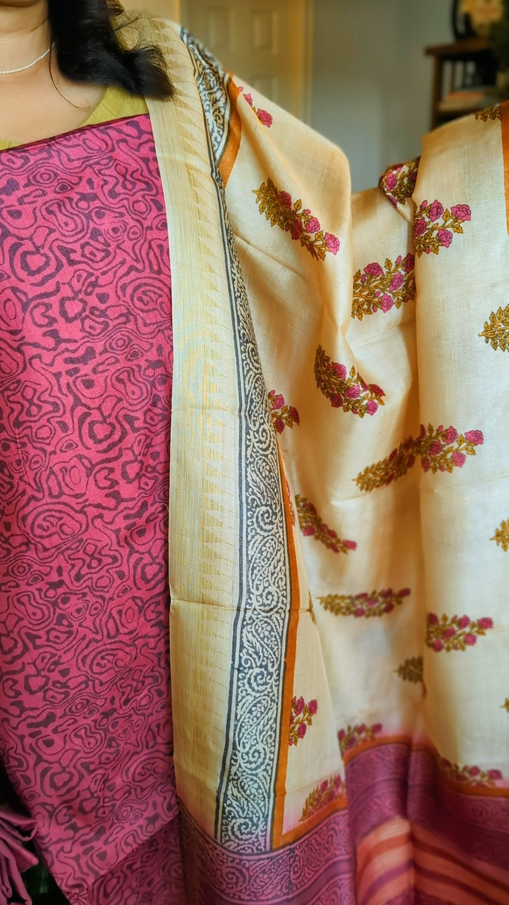 Tusser silk printed set