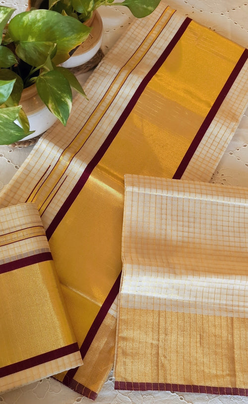 Cheks woven pure handloom set mundu