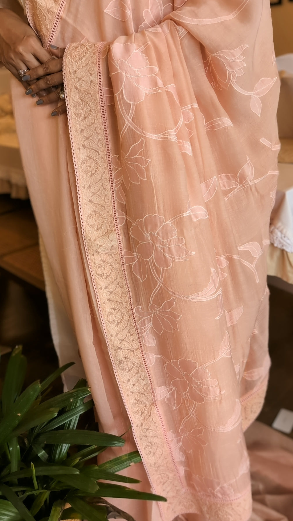 Mul chanderi Applique work saree