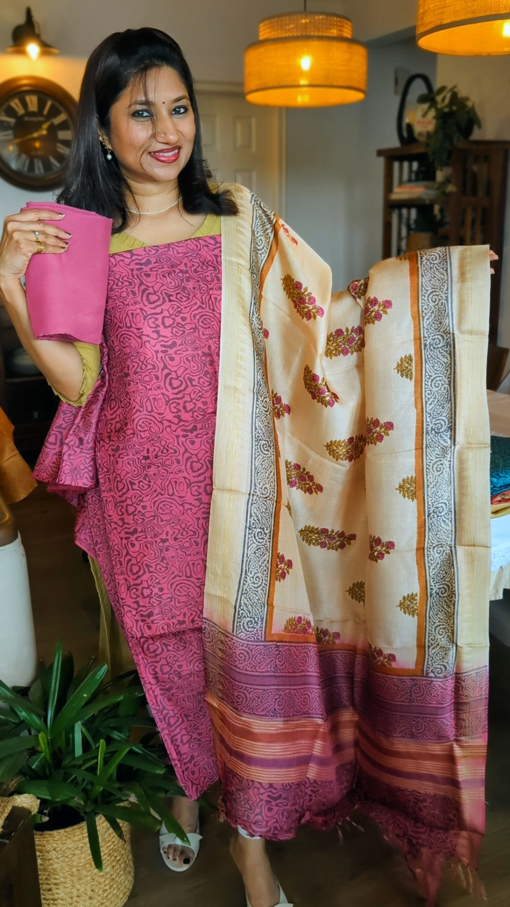 Tusser silk printed set