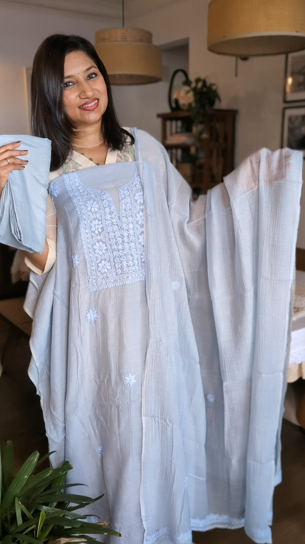 Mul chanderi chikkankari set
