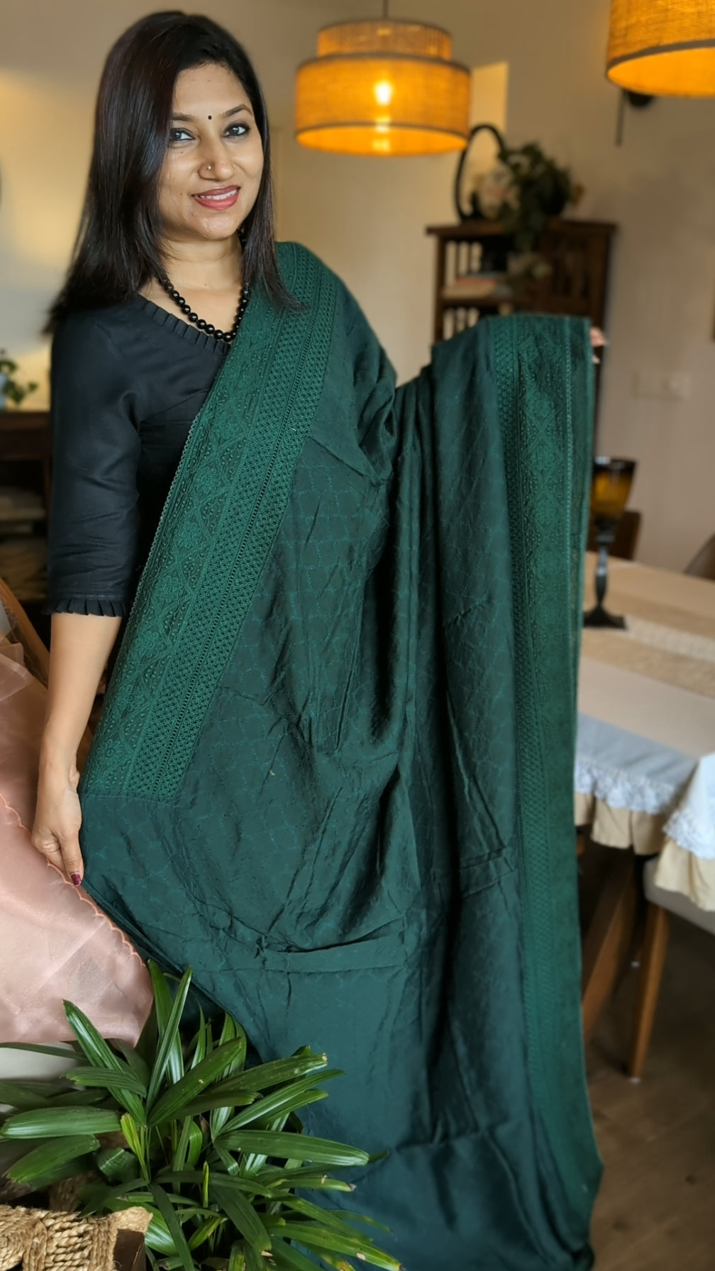 Jacquard woven chikkankari saree